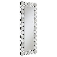The contemporary full-length mirror lends a wonderful accent piece to your rooms. Featuring 16 LED lights that offer an even glow adding a glamour style to this piece. The Hollywood inspired frame is bordered by individual round mirror tiles, each further