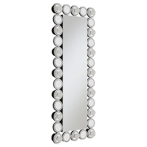 The contemporary full-length mirror lends a wonderful accent piece to your rooms. Featuring 16 LED lights that offer an even glow adding a glamour style to this piece. The Hollywood inspired frame is bordered by individual round mirror tiles, each further