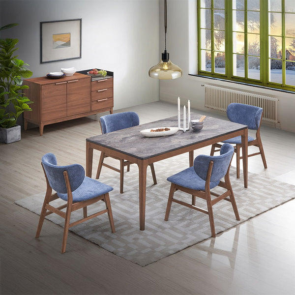 Bevis - Side Chair (Set of 2) - Blue & Walnut