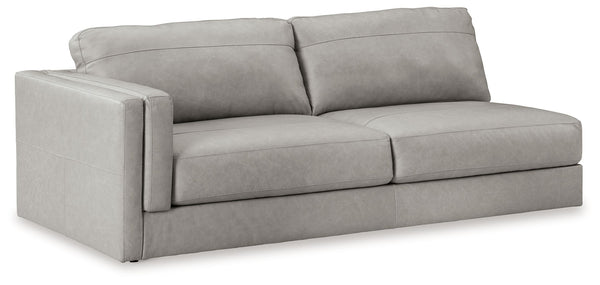 This left-arm facing sofa is made with a combination of 100% top grain leather and faux leather upholstery. Pairs with other items in the series to make a sectional.<br><br><b>Additional Dimensions</b><br><ul><li>Arm height: 26-"</li><li>Seat depth: 27-"<
