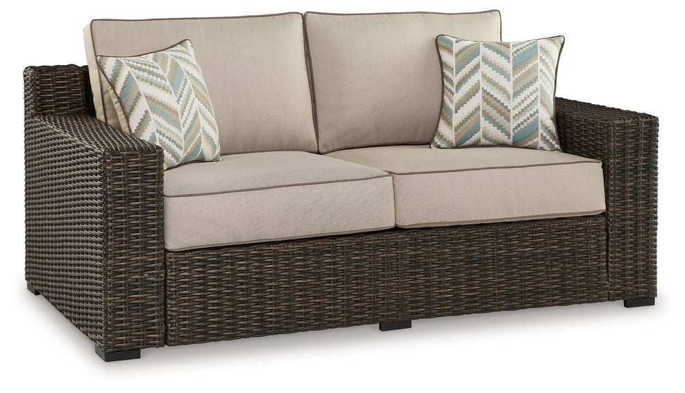 Who says the great outdoors isnâ€™t made for luxury living? This loveseat with cushion offers all the high-end design, plush comfort and durability you could ask for, and then some. Its all-weather, rust-proof aluminum frame provides the easy-breezy wicke