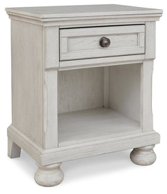 Elegant, timeless furnishings take your bedroom to the next level. Nothing does that better than this nightstand. The antiqued white finish with a wonderful grain texture radiates sophistication, while a dark bronze-tone knob adds an ornate touch. A singl