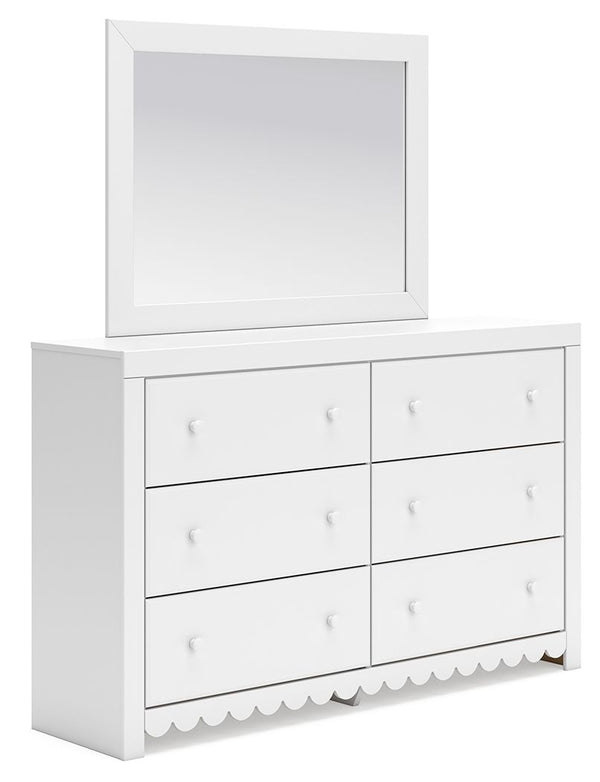 Make getting ready for the day or bed that much more magical with this dresser with mirror. Charmingly cute with its scalloped detailing, it appeals to both her sense of playful whimsy and your love for modern design. And the bed-'s crisp white finish giv