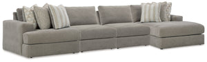 The casual, low-slung shape of this sectional makes it fully lounge-ready. Its deep seating invites you to sink right in, with bold beveled block arms that are softened by bullnose â€œwaterfallâ€ cushions. Best of all, the modular design lets you stage t