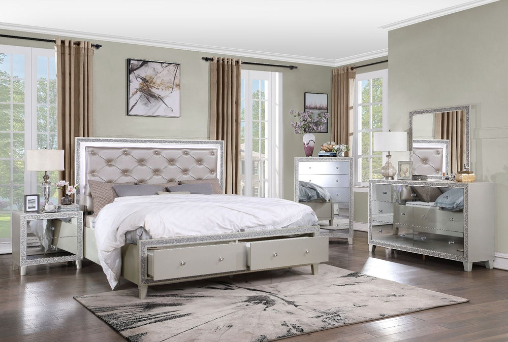 Box Spring Not RequiredPadded Headboard & Storage Footboard Button Tufted HeadboardRaised Molding Trim<br/><br/><b>Product Features</b><ul><li>Box Spring Not Requiredâ€§Padded Headboard & Storage Footboardâ€§ Button Tufted Headboardâ€§Raised Molding Trim<
