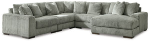 Plush and posh. Showcase your eye for on-trend texture with the statement-making cord upholstery of this sectional with chaise. Its stunningly soft fabric entices in a warm neutral hue, complementing contemporary color palettes. Sink into the cushions and