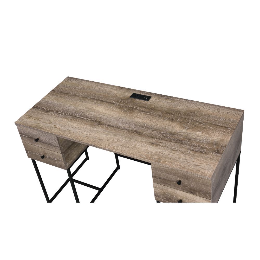 Desirre - Desk - Rustic Oak & Black - 48-"<br/><br/><b>Product Features</b><ul><li>Writing Desk</li><li>Storage: 4 Drawers</li><li>USB Power Dock Included</li><li>Wooden Top & Drawers: Rustic Oak Finish</li><li>Metal Sled Base: Black Finish (Open Base)</l