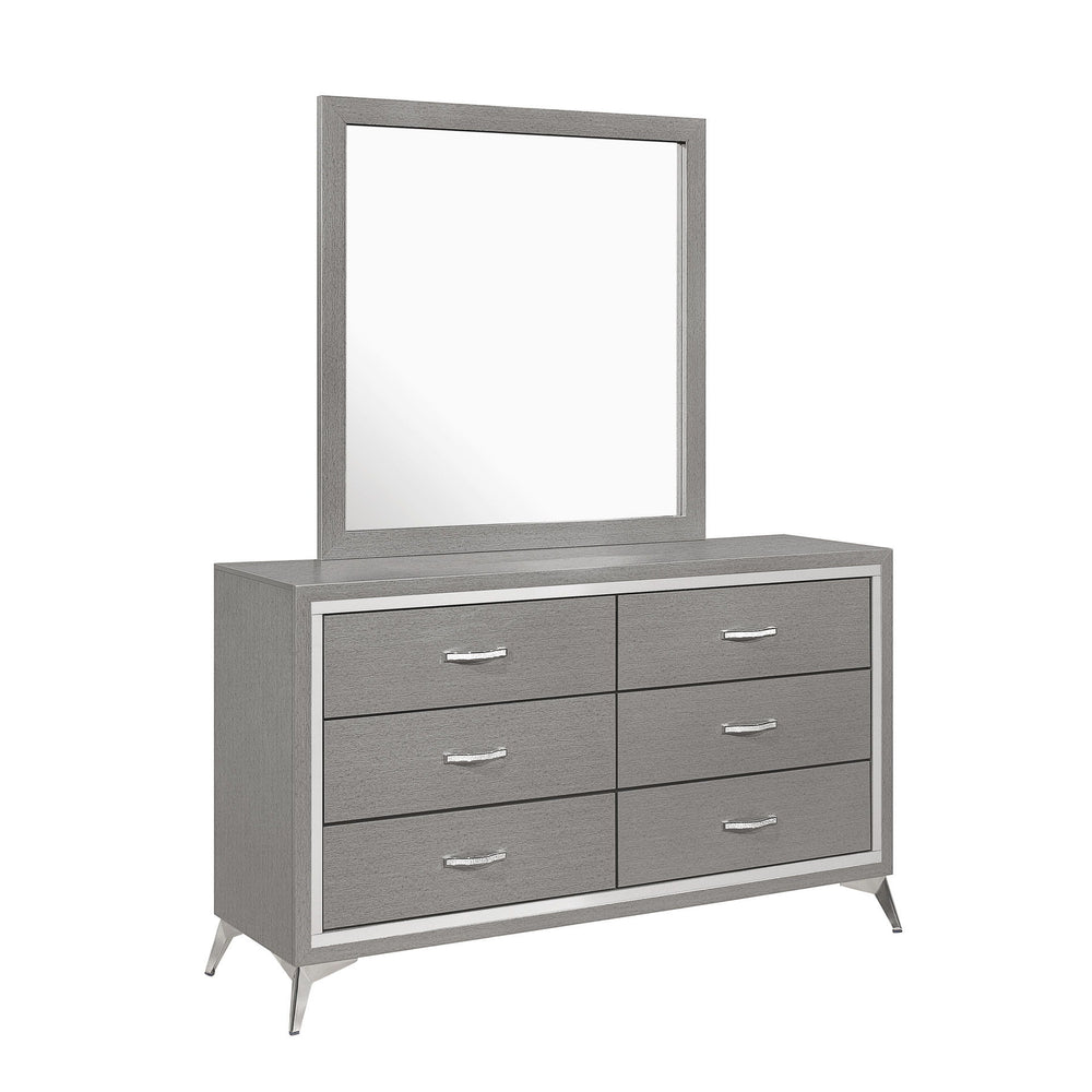 The Huxley Mirror in Gray combines contemporary glam with durable craftsmanship, making it a stylish and functional addition to any modern bedroom. Carefully crafted from manufactured woods and eco-friendly decorative laminate, this mirror is built to las