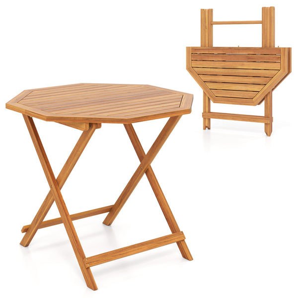 37.5" wide octagonal tabletop enables 4 people to dine comfortably<br>User-friendly folding design is space-saving and easy to carry for convenience<br>Slatted tabletop allows water to drain quickly  preventing accumulation<br>Reinforced crossbar increase