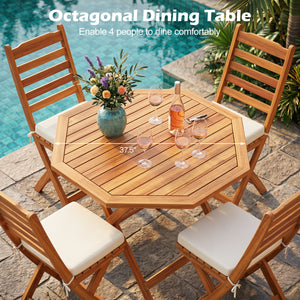 37.5" wide octagonal tabletop enables 4 people to dine comfortably<br>User-friendly folding design is space-saving and easy to carry for convenience<br>Slatted tabletop allows water to drain quickly  preventing accumulation<br>Reinforced crossbar increase