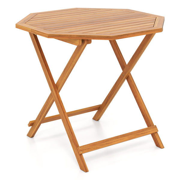 37.5" wide octagonal tabletop enables 4 people to dine comfortably<br>User-friendly folding design is space-saving and easy to carry for convenience<br>Slatted tabletop allows water to drain quickly  preventing accumulation<br>Reinforced crossbar increase