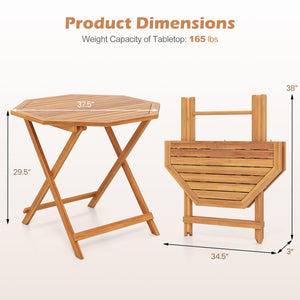 37.5" wide octagonal tabletop enables 4 people to dine comfortably<br>User-friendly folding design is space-saving and easy to carry for convenience<br>Slatted tabletop allows water to drain quickly  preventing accumulation<br>Reinforced crossbar increase