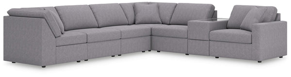 Looking cool and contemporary is great. But when it comes down to it, youâ€™re all about low-maintenance lounging. With the performance fabric on this sectional with console, cleaning spills is a breeze. Its customizable modular design caters to your ever