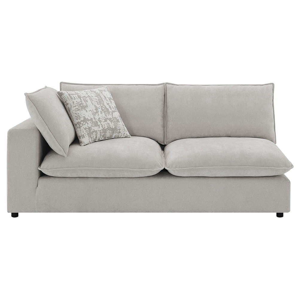 Marisa - Modular Left Facing Loveseat With 2 Pillows - Beige Boucle<br/><br/><b>Product Features</b><ul><li>Seat Construction: Full Foam</li><li>Wooden Inner Frame</li><li>Loose Seat & Back Cushion</li><li>KD Legs</li><li>Wooden Legs</li><li>Feather Down 