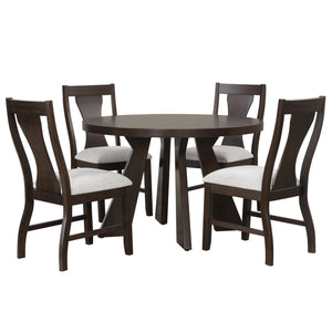  featuring a round dining table and four side chairs that create an inviting space for everyday meals or cozy gatherings. Crafted from solid Rubberwood