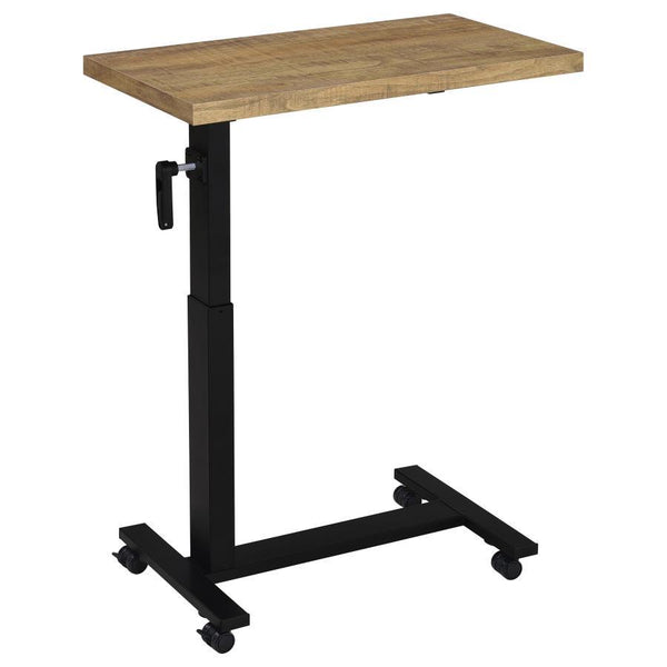 Transform your bedroom into a functional retreat with this height-adjustable C-table, designed specifically for use while reclining in bed. The 28-inch wide wood-inspired top offers ample space for working, dining, or reading. Featuring a smooth hand-cran