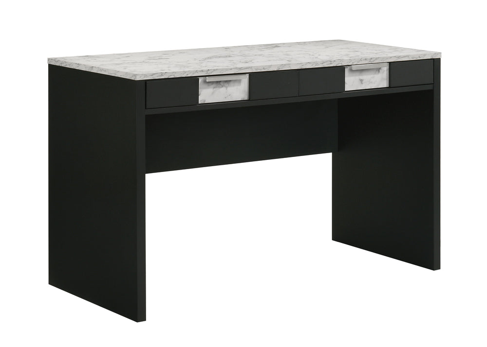 Redefine your workspace with this striking and sophisticated piece, designed for those who appreciate modern elegance and functionality. Featuring a bold, black base paired with a stunning marble-inspired surface, this sleek workstation makes a powerful s