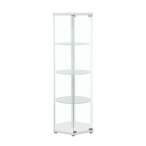 A fetching silhouette blends modern architecture with a fashionable finish. This curio cabinet illustrates the benefit of geometric design. A hexagonal shape offers an enticing look in a contemporary space. Finished in radiant white, it delivers fresh ene