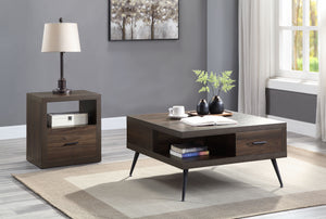 KD Square Coffee Table Leg: 40mm Dia Table Top Thickness: 40mm<br/><br/><b>Product Features</b><ul><li>KD Square Coffee Table</li><li>Wooden Top & Metal Legs</li><li>2 Storage Drawers & 2 Open Compartments</li><li>Metal Center Glide</li><li>3/4 Drawer Ext