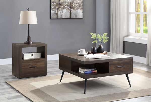 KD Square Coffee Table Leg: 40mm Dia Table Top Thickness: 40mm<br/><br/><b>Product Features</b><ul><li>KD Square Coffee Table</li><li>Wooden Top & Metal Legs</li><li>2 Storage Drawers & 2 Open Compartments</li><li>Metal Center Glide</li><li>3/4 Drawer Ext