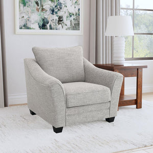  perfect for a living room seating area. The chair boasts a textured boucle fabric