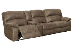 Sporting a driftwood brown faux leather with a gently distressed sense of charm, this sectional invites you to drift away in high style. Rest assured, the sectionalâ€™s leather alternative upholstery offers a warm, cozy feel, while clean-lined styling and