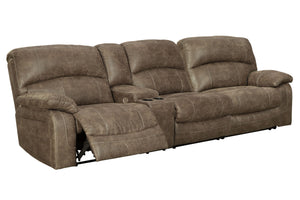 Sporting a driftwood brown faux leather with a gently distressed sense of charm, this sectional invites you to drift away in high style. Rest assured, the sectionalâ€™s leather alternative upholstery offers a warm, cozy feel, while clean-lined styling and