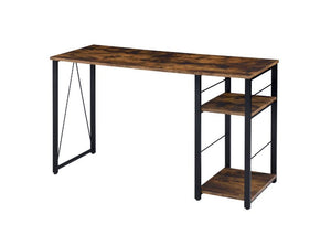 Personfiy your workpalce with some bold,clear and strong accessories. The distressed wood furniture piece pairs with black metal framing for aesthetic balance and gives a rustic industrial look. It includes two open shelves for additional storage space an