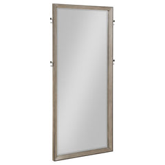 This full-length floor mirror combines functionality with stylish design, making it an essential piece for any modern bedroom. The sleek, washed oak frame provides a neutral and versatile accent that complements various decor styles. Four integrated cloth