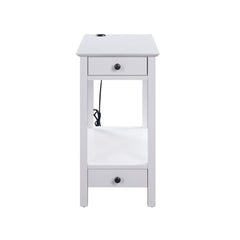 Acting as a perch for lamps, books, and other decorative accents, this Slayer side table is an asset in any living room. The rectangular table top includes a USB power dock so you can always stay connected. Featuring a drawer and two shelves, it becomes t