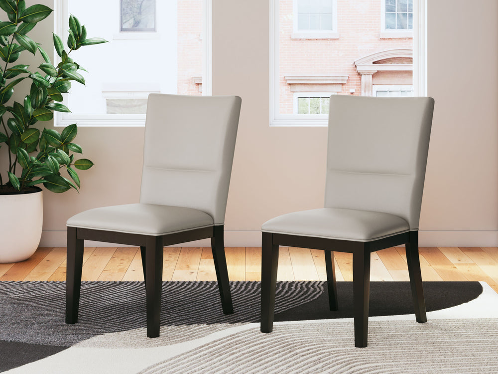 Embrace the feel of casual contemporary design when you sit down on this dining chair. The clean profile and matte black frame give off a decidedly modern vibe. And with its taupe faux leather upholstery, the chair-'s comfort and cleanability are off the 