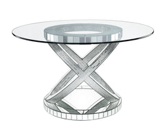 Bevelved Glass<br/><br/><b>Product Features</b><ul><li>12mm Clear Tempered Glass Top</li><li>Criss Cross Ring Pedestal</li><li>Mirrored Pedestal</li><li>Faux Dimanonds Inlay</li><li>Case: 1Set/2Ctn</li><li>Finish: Clear Glass, Mirrored & Faux Diamonds</li