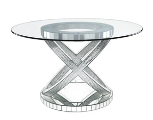 Bevelved Glass<br/><br/><b>Product Features</b><ul><li>12mm Clear Tempered Glass Top</li><li>Criss Cross Ring Pedestal</li><li>Mirrored Pedestal</li><li>Faux Dimanonds Inlay</li><li>Case: 1Set/2Ctn</li><li>Finish: Clear Glass, Mirrored & Faux Diamonds</li