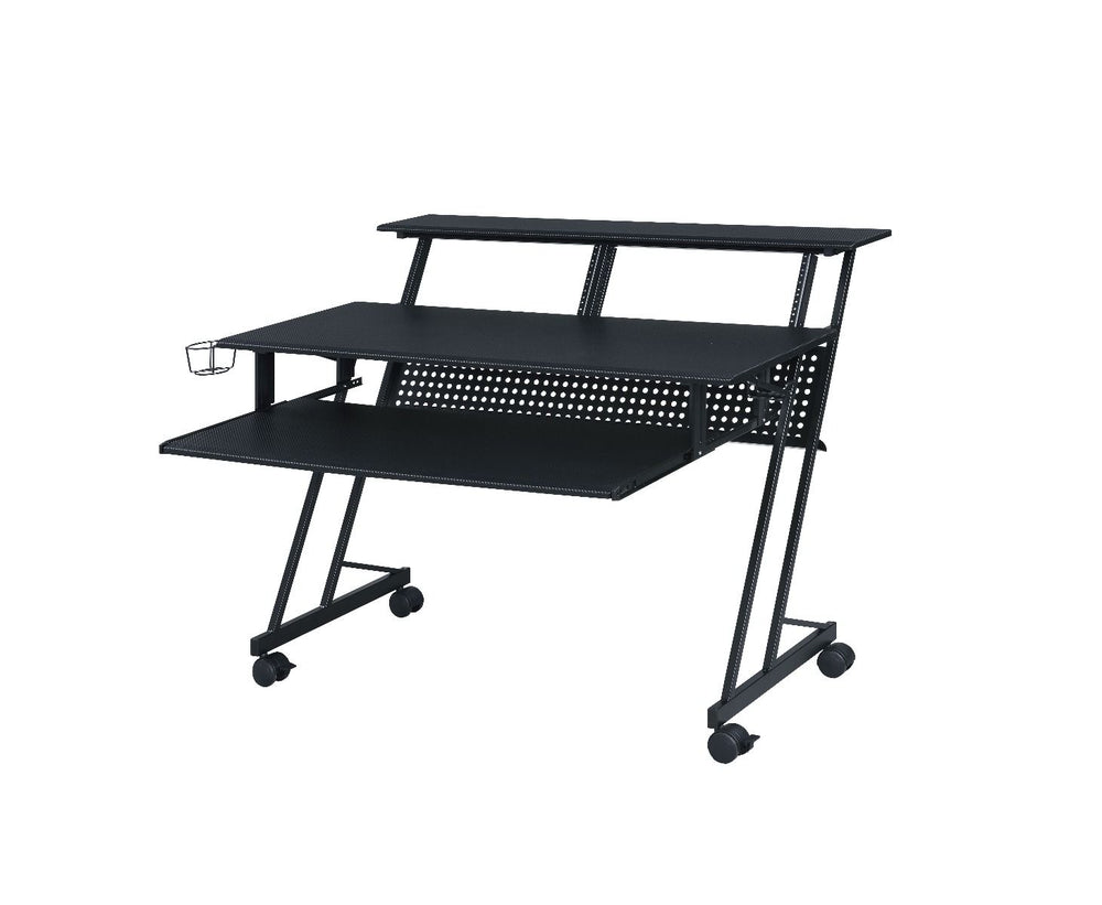 Perfectly fit for every workspace, this Suitor Music Recording Studio Desk offers style without sacrificing function. The shelves are intended to make your working space neat and organized and also keep the monitor at an eye-level for comfortable viewing.