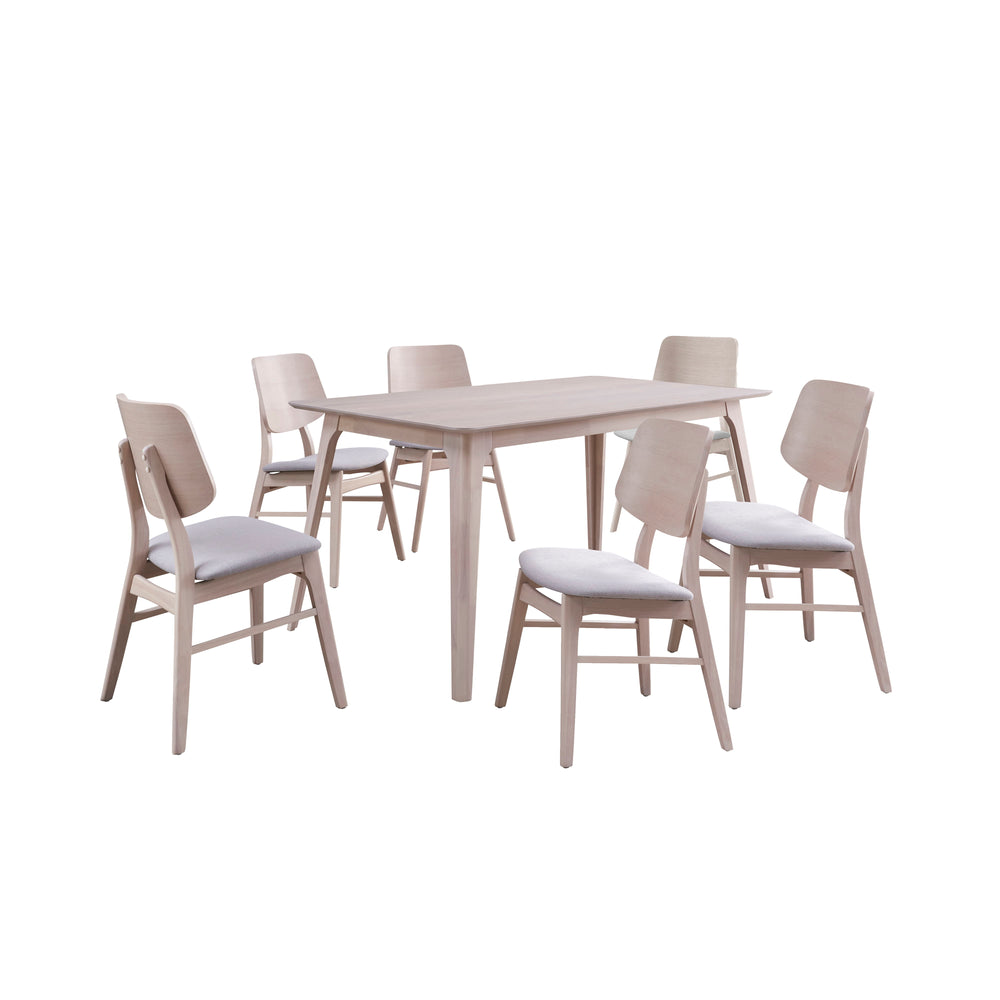 The Oscar Mid-Century Modern Wood 5 Piece Dining Set embodies the essence of mid-century modern design, characterized by clean lines, organic curves, and a focus on functionality. The sleek, minimalist design of the 60-inch dining table and accompanying 6