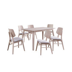 The Oscar Mid-Century Modern Wood 5 Piece Dining Set embodies the essence of mid-century modern design, characterized by clean lines, organic curves, and a focus on functionality. The sleek, minimalist design of the 60-inch dining table and accompanying 6