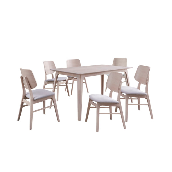 The Oscar Mid-Century Modern Wood 5 Piece Dining Set embodies the essence of mid-century modern design, characterized by clean lines, organic curves, and a focus on functionality. The sleek, minimalist design of the 60-inch dining table and accompanying 6
