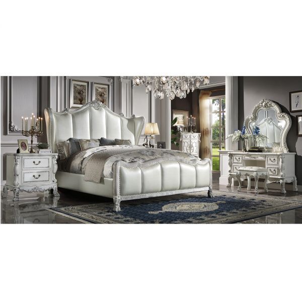  the gorgeous bed features a stunning champagne PU wingback headboard