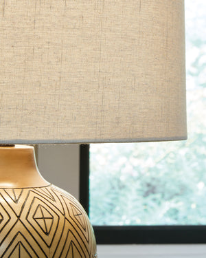  it makes a welcoming accent to your tabletop decor. The modified drum fabric shade completes the crisp modern look