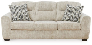This sofa speaks to those drawn to fresh, contemporary style with richly neutral appeal. Subtle and sophisticated, the plush upholstery and dark tri-block legs are a natural complement for so many color schemes. Two accent pillows make the seating even mo