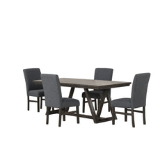The High Line 5 Piece Dining Set is designed to be the centerpiece of your dining experience. Including one trestle dining table and four gray upholstered side chairs, this set is built to last, expertly crafted from solid Acacia and Rubberwood, enhanced 