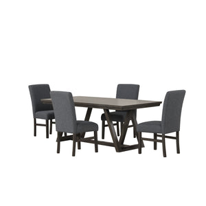 The High Line 5 Piece Dining Set is designed to be the centerpiece of your dining experience. Including one trestle dining table and four gray upholstered side chairs, this set is built to last, expertly crafted from solid Acacia and Rubberwood, enhanced 