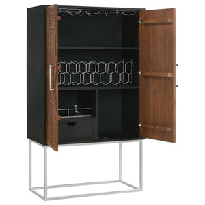  complete with decorative checkerboard door fronts and geometric handles that catch the eye in a living or dining room. When opened