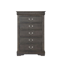 Bring casual elegance into your home with the Louis Phillipe bedroom collection. This five drawers chest offers any bedroom a sophisticated look. Finished in classic finish with metal hardware, the simple moldings and luxurious pull handles add subtle sty