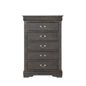 Bring casual elegance into your home with the Louis Phillipe bedroom collection. This five drawers chest offers any bedroom a sophisticated look. Finished in classic finish with metal hardware, the simple moldings and luxurious pull handles add subtle sty