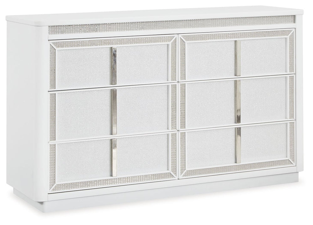 Transform your bedroom with this dresser. Its modern design and glamorous details create a sophisticated retreat. The built-in LED lighting and rhinestone-framed drawers add style and practical storage. Let your sanctuary shineâ€”and never let anyone dull