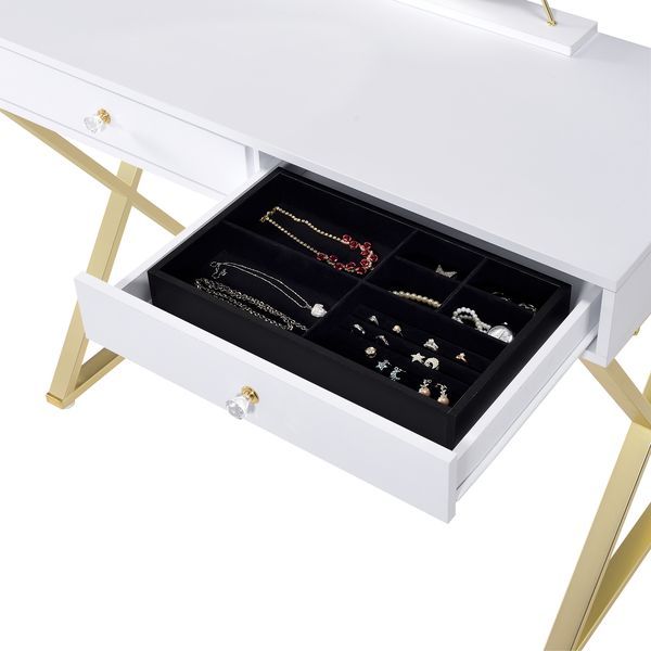 Coleen - Vanity Desk - White & Gold Finish