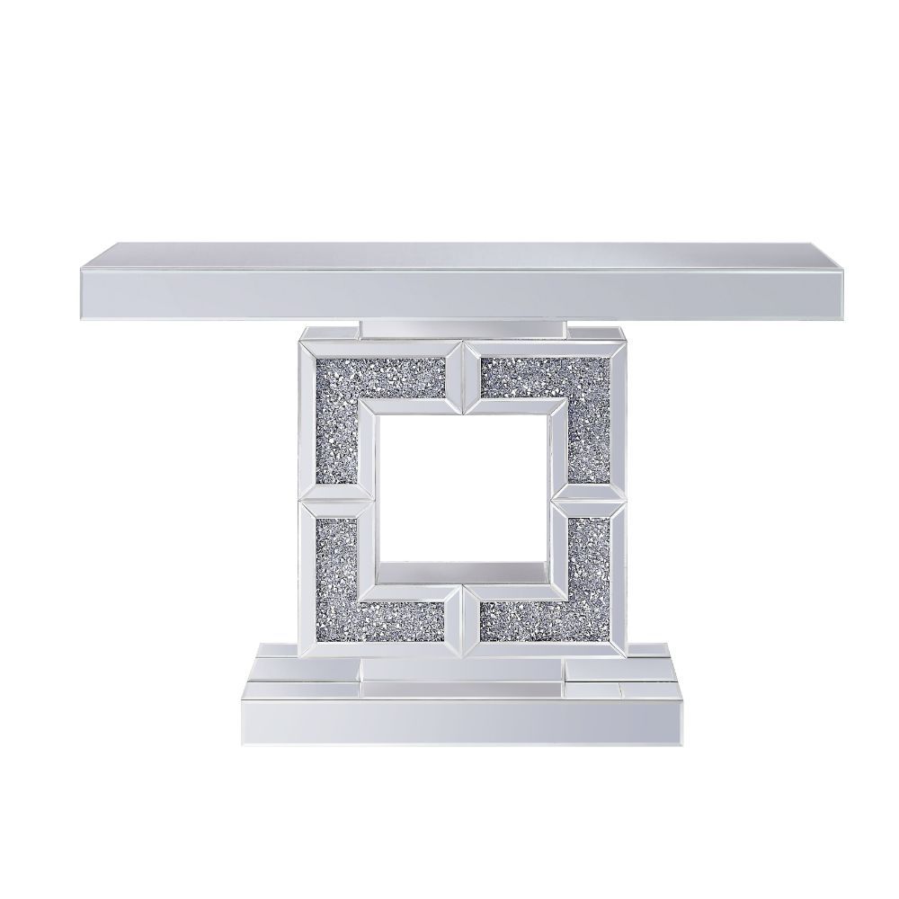 The Noralie Console Table will add a contemporary touch to any room in your home. With its clean lines, this brilliant rectangular occasional table showcases a distinctive style for an intriguing look. The table features a fully mirrored beveled table top