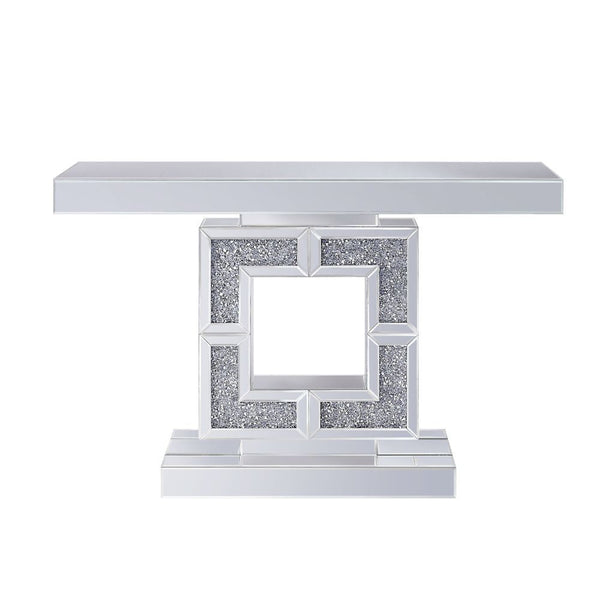  this brilliant rectangular occasional table showcases a distinctive style for an intriguing look. The table features a fully mirrored beveled table top
