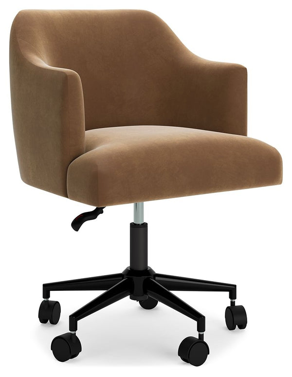 This home office desk chair expertly blends modern form and function. Velvety soft to the touch, its retro-inspired upholstery lends a subtly eclectic character. The casters and 360-degree swivel keep you mobile and social as you work. Itâ€™s a stylish ho